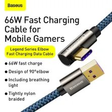 Кабель Baseus Legend Series Fast Charging Data Cable USB to Type-C 66W 11V 6A 1m Синій