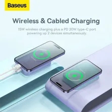 УМБ Baseus Magnetic Mini Wireless Fast Charge 2in1 20000mAh 20W 3A QC3.0+PD3.0 с Беспроводной зарядкой Qi 15W Фиолетовый
