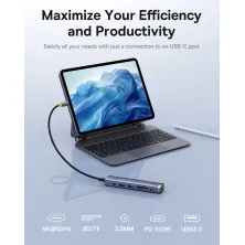 USB-хаб Baseus 7in1 UltraJoy AIR 7-Port Type-C HUB Adapter Type-C to USB3.0*2, Type-C(PD)*1, 4KHDMI, AUX, SD/TF 3.0 Серый