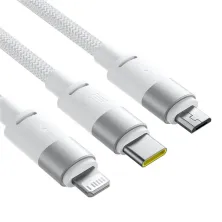 Кабель Baseus StarSpeed Series 3-in-1 Fast Charging Data Cable USB to Lightning+Type-C+MicroUSB 100W 1.5m Білий