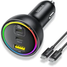 Автомобильное зарядное устройство Baseus Multi-Port Fast Charge Car Charger 152.5W USB+2Type-C + Кабель Type-C to Type-C 100W 1м Черный
