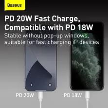 Кабель Baseus Simple Wisdom Series Fast Charging Data Cable Type-C to Lightning PD 20W 1.5m Набір 2 шт Білий