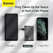 Сетевое зарядное устройство Baseus GaN 2in1 QC3.0+PD3.0 45W USB+Type-C 5A с функцией Павербанка 10000mAh + кабель Type-C 60W 20V/3A 1м Черный