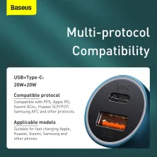 Автомобільний зарядний пристрій Baseus Golden Contactor Pro Dual Quick Charger Car Charger 40W USB+Type-C Блакитний