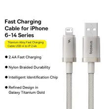 Кабель Baseus Titanium Alloy Series Fast Charging Data Cable USB to Lightning 2.4A 1m Сірий