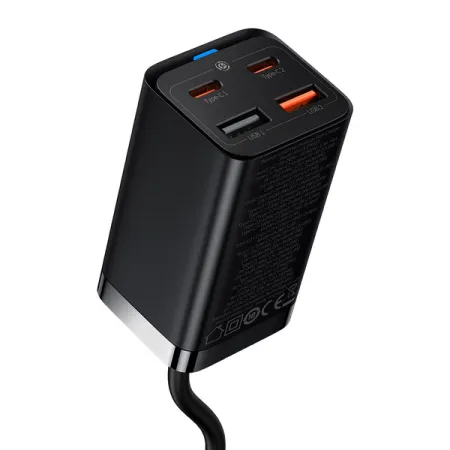 Сетевое зарядное устройство Baseus GaN3 Pro Desktop Fast Charger CN QC4.0+PD3.0 65W 2USB+2Type-C 3A + кабель Baseus Type-C to Type-C 100W 20V/5A 1м Черный