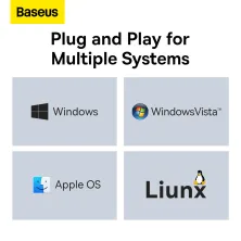 USB-хаб Baseus 6in1 Lite Series 6-Port Type-C HUB Adapter Type-C to USB3.0*2, Type-C*1, 4KHDMI, TF, SD  Черный