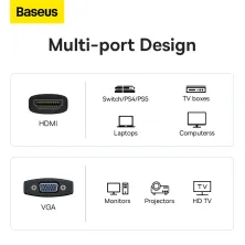 HDMI адаптер Baseus Lite Series Adapter HDMI to VGA з 3,5-мм аудіопортом AUX Чорний