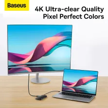 USB-хаб Baseus 6in1 Lite Series 6-Port Type-C HUB Adapter Type-C to USB3.0*2, Type-C*1, 4KHDMI, TF, SD  Черный