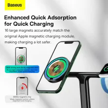 Беспроводное зарядное устройство Baseus Swan 3in1 Magnetic с функцией MagSafe и Qi 20W Черный