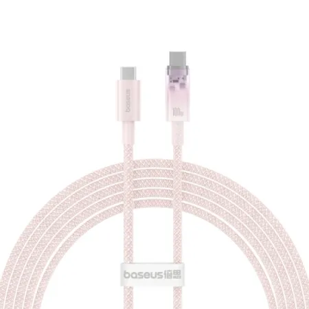 Кабель Baseus Explorer Series with Smart Temperature Control Fast Charging Data Cable Type-C to Type-C 100W 20V 5A 2m Рожевий