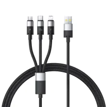 Кабель Baseus StarSpeed Series 3-in-1 Fast Charging Data Cable USB to Lightning+Type-C+MicroUSB 100W 1.5m Черный