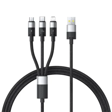 Кабель Baseus StarSpeed Series 3-in-1 Fast Charging Data Cable USB to Lightning+Type-C+MicroUSB 100W 1.5m Черный