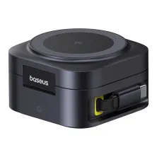 Бездротовий зарядний пристрій Baseus PicoGo Series 2-in-1 Magnetic з функцією MagSafe і Qi2 15W та вбудованим кабелем Type-C 67W Чорний