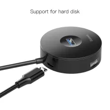 USB-хаб Baseus 5in1 Round Box HUB Adapter Type-C to USB3.0, USB2.0*3, Micro USB Сірий