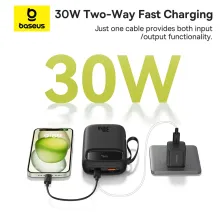 УМБ Baseus Qpow2 Dual-Cable 20000mAh 30W з технологією QC3.0+PD3.0 и 2*Type-C 30W кабелем Чорний