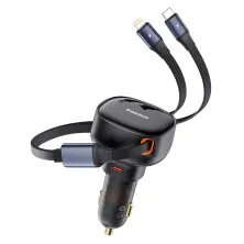 Автомобільний зарядний пристрій Baseus Enjoyment Pro Retractable 60W Type-C і з вбудованим кабелем 2-in-1 Type-C и Lightning  0.70м Чорний