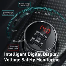 Автомобільний зарядний пристрій Baseus Digital Display 24W 2USB 4.8A Сірий