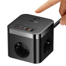 Мережевий зарядний пристрій Baseus PowerCombo Cube PowerStrip 30W 3AC+2USB+2Type-C 3A Чорний