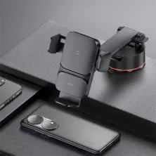 Беспроводное автомобильное зарядное устройство Baseus Wisdom Auto Alignment Car Mount Wireless Charger Suction Base с технологией Qi 15W Черный