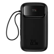 УМБ Baseus Qpow2 Dual-Cable 20000mAh 22.5W 2.4A з технологією QC3.0+PD3.0 та iP 20W+Type-C 22.5W кабелем Чорний