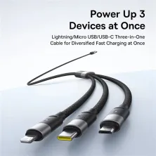 Кабель Baseus StarSpeed Series 3-in-1 Fast Charging Data Cable USB to Lightning+Type-C+MicroUSB 100W 1.5m Черный