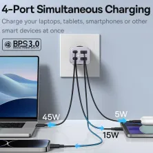 Мережевий зарядний пристрій Baseus GaN6 Pro 65W 2USB+2Type-C + кабель Baseus Type-C to Type-C 100W 20V/5A 1м Фіолетовий