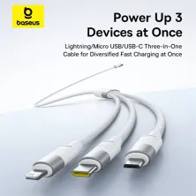 Кабель Baseus StarSpeed Series 3-in-1 Fast Charging Data Cable USB to Lightning+Type-C+MicroUSB 100W 1.5m Білий