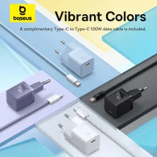 Сетевое зарядное устройство Baseus GaN5 Mini Fast Charger 1C PD3.0 30W Type-C 3A + кабель Baseus Type-C to Type-C 100W 20V/5A 1м Белый
