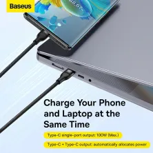 Кабель Baseus Flash Series 2 2-in-1 Fast Charging Data Cable Type-C to Type-C+Type-C 100W 1.5m Чорний
