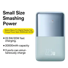 УМБ Baseus Bipow Pro Digital Display 20000mAh 22.5W 5A з технологією QC3.0+PD3.0 2USB+Type-C + Кабель USB to Type-C Блакитний
