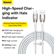 Кабель Baseus Glimmer Series Fast Charging Data Cable USB to Type-C 100W 20V 5A 2m Білий