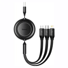 Кабель Baseus Bright Mirror 2 Series Retractable 3-in-1 Fast Charging Data Cable USB to Lightning+Type-C+MicroUSB 3.5А 1.1m Черный