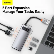 USB-хаб Baseus 5in1 Metal Gleam 5-Port Type-C HUB Adapter Type-C to USB3.0*3, Type-C*1, 4KHDMI Сірий