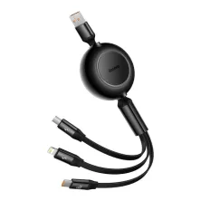 Кабель Baseus Bright Mirror 2 Series Retractable 3-in-1 Fast Charging Data Cable USB to Lightning+Type-C+MicroUSB 66W 1.1m Черный