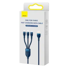 Кабель Baseus Flash Series 2 3-in-1 Fast Charging Data Cable USB to Lightning+Type-C+MicroUSB 100W 1.2m Синій