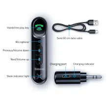 Bluetooth AUX аудиоадаптер Baseus AUX MP3 WAV авто адаптер ресивер магнитолы Черный