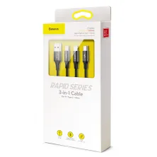 Кабель Baseus Rapid Series Cable 3-in-1 Fast Charging Data Cable USB to Lightning+Type-C+MicroUSB 3А 1.2m Чорний