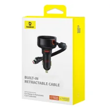 Автомобильное зарядное устройство Baseus Enjoyment Pro Retractable 60W USB и c встроенным кабелем 2-in-1 Type-C и Lightning  0.70м Черный