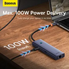 USB-хаб Baseus 7in1 Flite 7-Port Type-C HUB Adapter Type-C to USB3.0*2, Type-C(PD)*1, 4KHDMI, RJ45, SD/TF 3.0 Сірий
