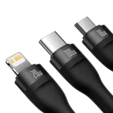 Кабель Baseus Flash Series 2 3-in-1 Fast Charging Data Cable Type-C to Lightning+Type-C+MicroUSB 100W 1.5m Чорний