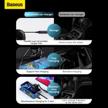 Автомобильное зарядное устройство Baseus Enjoyment Retractable 30W c встроенным кабелем 2-in-1 Type-C и Lightning 0.75м Черный