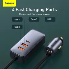 Автомобільний зарядний пристрій Baseus Share Together PPS multi-port Fast Charging Car Charge 120W 3USB+Type-C з подовжувачем 1.5м Сірий