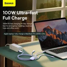 Кабель Baseus Flash Series 2 3-in-2 Fast Charging Data Cable  USB+Type-C to Lightning+Type-C+MicroUSB 100W 1.2m Фіолетовий