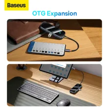 USB-хаб Baseus 4in1 AcmeJoy 4-Port Type-C HUB Adapter Type-C to USB3.0*4, Сірий