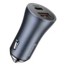 Автомобильное зарядное устройство Baseus Golden Contactor Pro Dual Quick Charger Car Charger 40W USB+Type-C + Кабель Type-C to Lightning 1м Серый