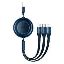 Кабель Baseus Bright Mirror 2 Series Retractable 3-in-1 Fast Charging Data Cable USB to Lightning+Type-C+MicroUSB 3.5А 1.1m Синий