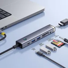 USB-хаб Baseus 7in1 UltraJoy AIR 7-Port Type-C HUB Adapter Type-C to USB3.0*2, Type-C(PD)*1, 4KHDMI, AUX, SD/TF 3.0 Серый