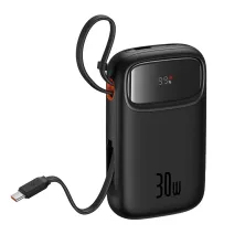 УМБ Baseus Qpow2 Dual-Cable 10000mAh 30W з технологією QC3.0+PD3.0 и 2*Type-C 30W кабелем Чорний