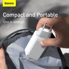 Сетевое зарядное устройство Baseus Quick GaN2 Pro QC4.0+PD3.0 65W USB+2Type-C 5A + кабель Baseus Type-C to Type-C 100W 20V/5A 1м Белый